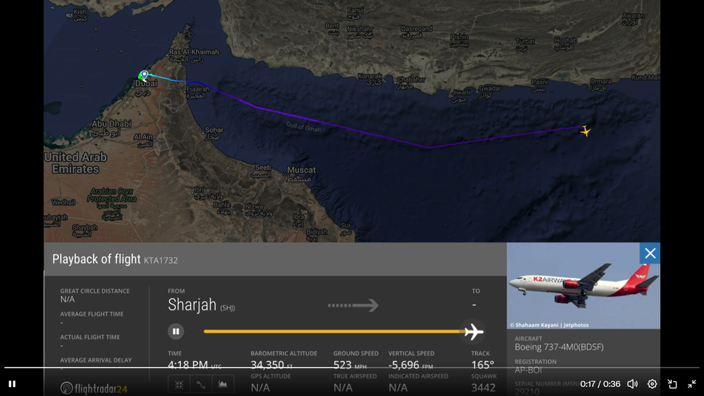 Flight path of Boeing 737 before it went missing (FlightRadar24)