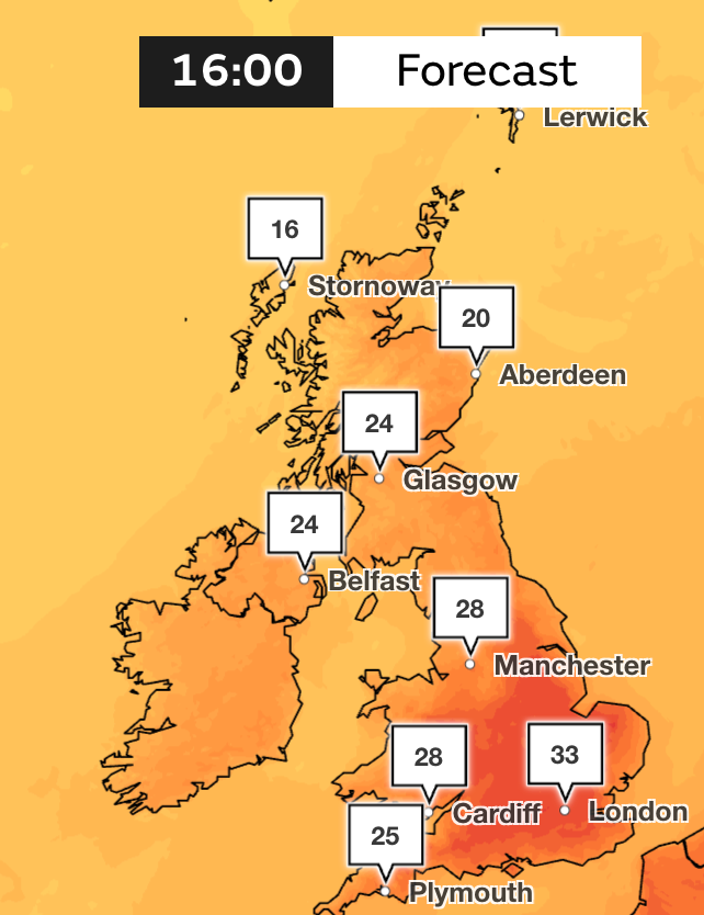 Highs of 33C are forecast for Thursday afternoon in the capital (Met Office)