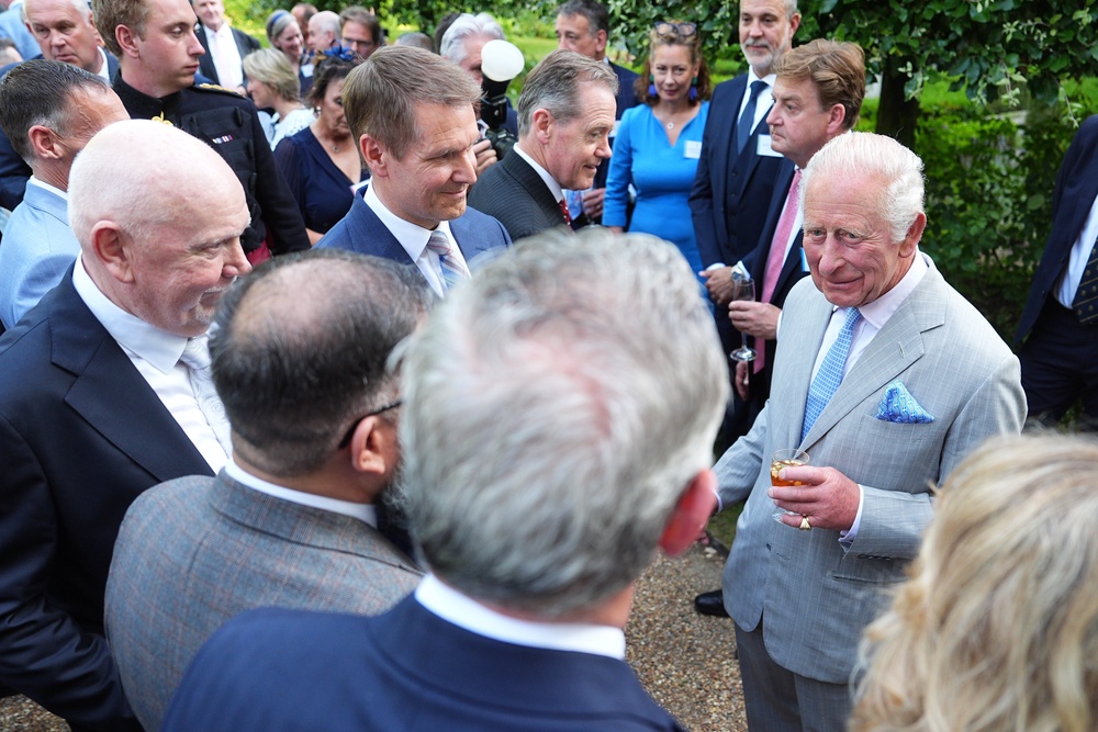 Charles speaks to guests during a reception for recipients of the King’s Award for Enterprise (Aaron Chown/PA) (PA Wire)