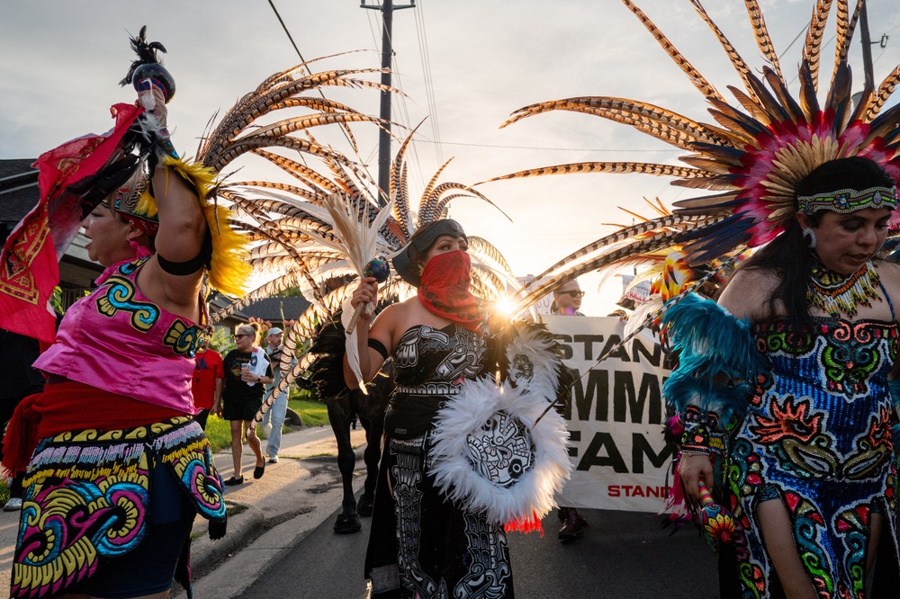On Wednesday night, hundreds of people marched through the neighborhood chanting “ICE out of Houston!” (Getty)