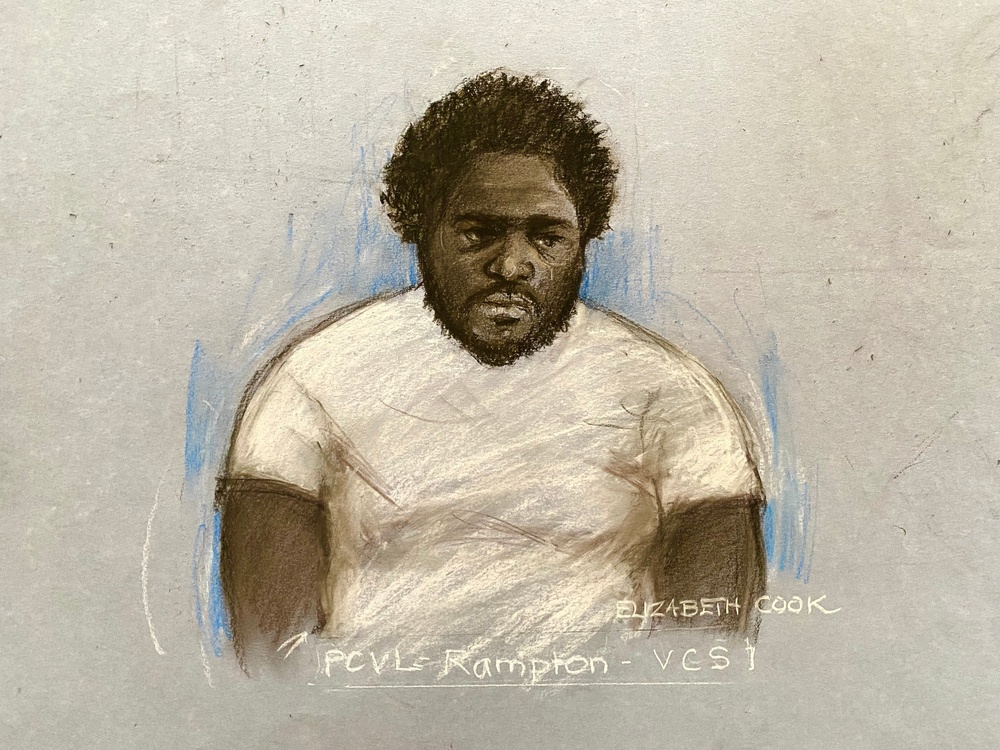Court artist sketch by Elizabeth Cook of Anthony Williams appearing at Cambridge Crown Court, charged with 10 counts of attempted murder, one count of actual bodily harm and one count of possession of bladed article following a knife attack on a train in Cambridgeshir (PA)