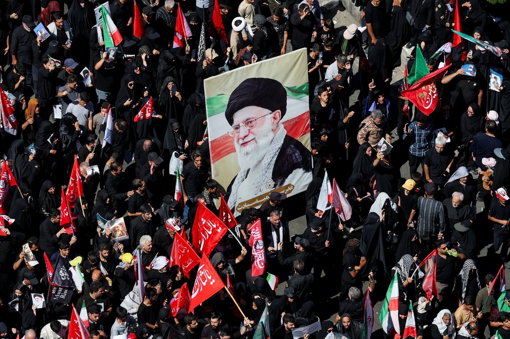 Millions of Iranians flooded the streets to mourn their late supreme leader, who was killed on the first day of Operation Epic Fury airstrikes (Reuters)