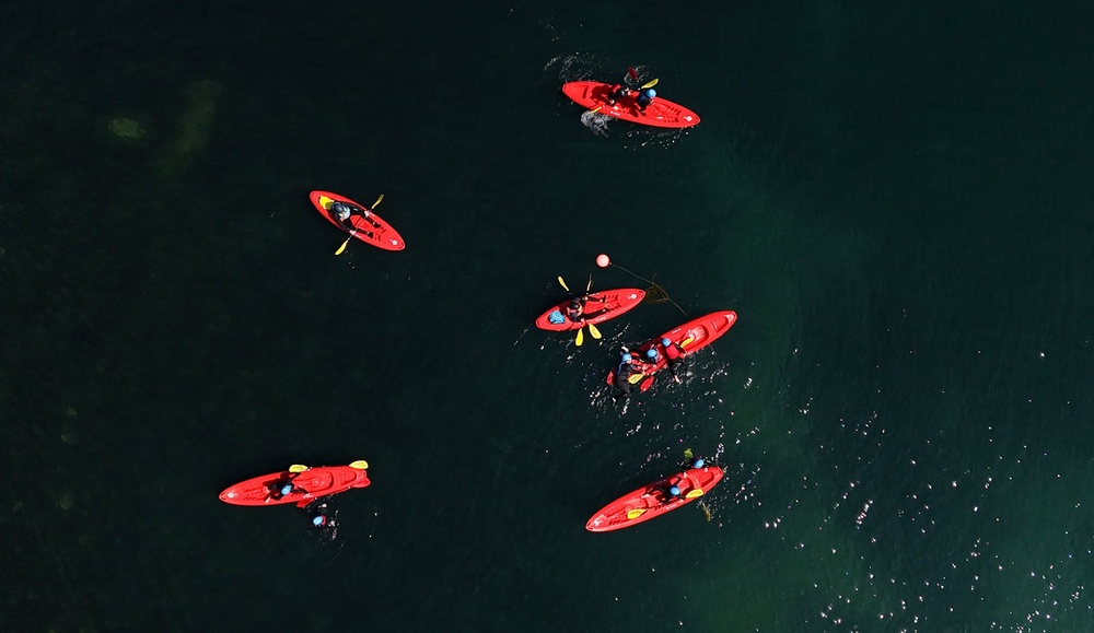 Kayakers at Cullercoats bay in North Tyneside (Owen Humphreys/PA) (PA Wire)