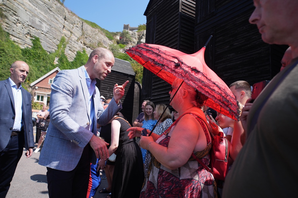 The Prince of Wales meets well-wishers during his visit to Hastings, East Sussex, after arriving via funicular railway (Gareth Fuller/PA) (PA Wire)