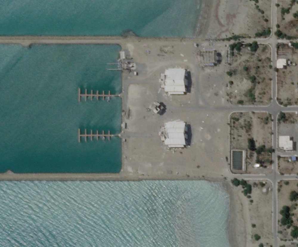 Satellite imagery shows an Iranian port building before the recent US strikes in Sarkhur Tahruyi (Reuters)