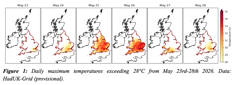 Where the heatwave hit 35C in England and Wales in May (Imperial College London/Met Office/London School of Hygiene & Tropical Medicine)