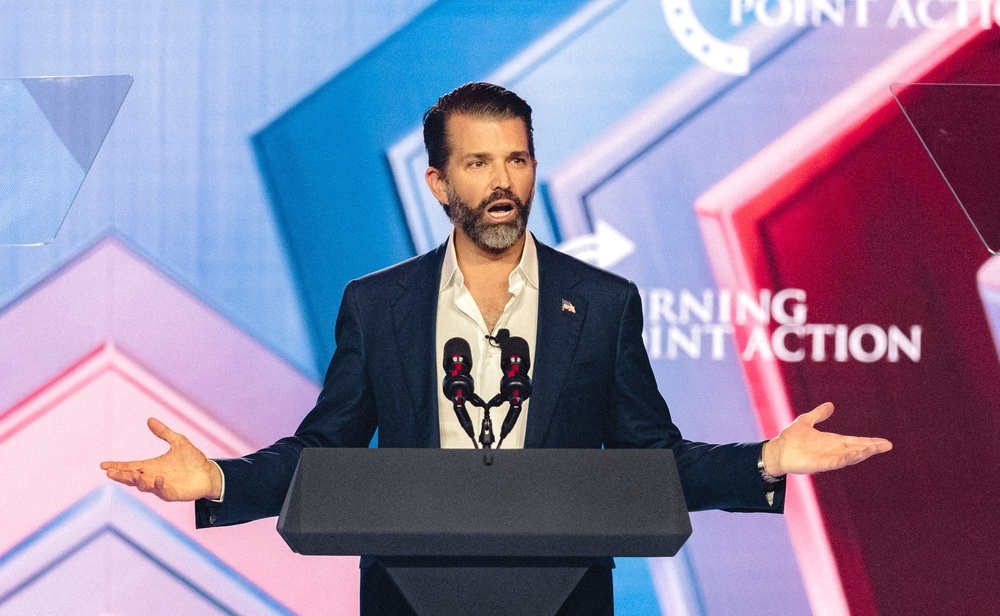 Members of the Trump inner circle, including the president’s sons Donald Trump Jr. and Barron Trump, have reportedly interacted with Andrew Tate in the past, and Tate reportedly claimed the White House helped him escape travel restrictions in Romania and return to the US (AFP/Getty)