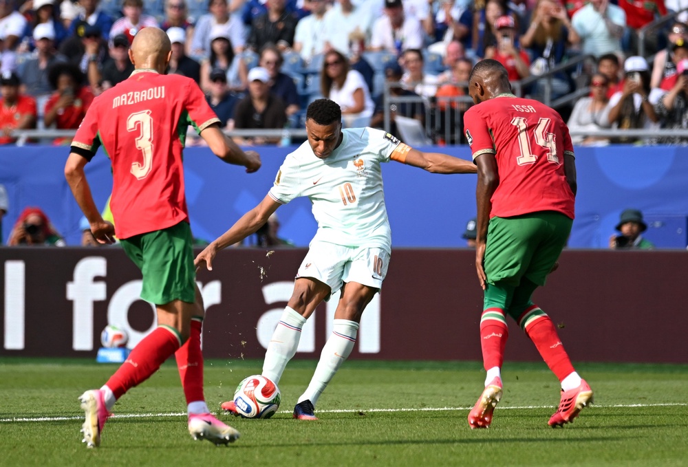 Kylian Mbappe fires home France's first goal (Getty)