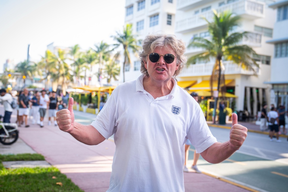 England fan Paul Elleray, 61, poses on South Beach in Miami (James Manning/PA) (PA Wire)