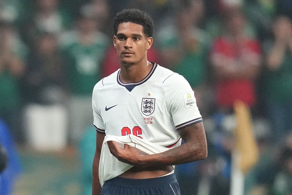 England’s Jarell Quansah reacts after being shown a red card during the team’s 3-2 win over Mexico (Nick Potts/PA) (PA Wire)