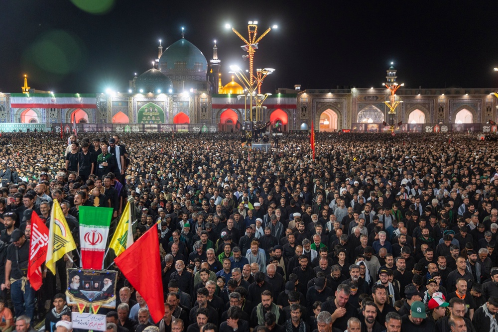 Huge crowds gather for the burial of Iran's late supreme leader, Ayatollah Ali Khamenei at the Imam Reza Shrine on July 09, 2026 in Mashhad, Iran (Getty)