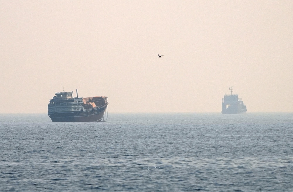 Vessels at the Strait of Hormuz, as seen from Musandam, Oman, 8 July 2026 (Reuters)
