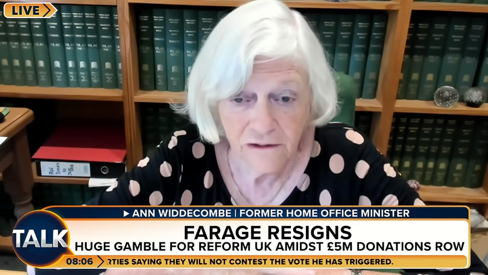 Anne Widdecombe’s last public appearance was a live broadcast on TalkTV early on Wednesday morning (TalkTV)