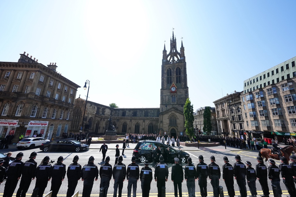 Police officers lined the route of the funeral for Pc Jess Turnbull (Owen Humphreys/PA) (PA Wire)