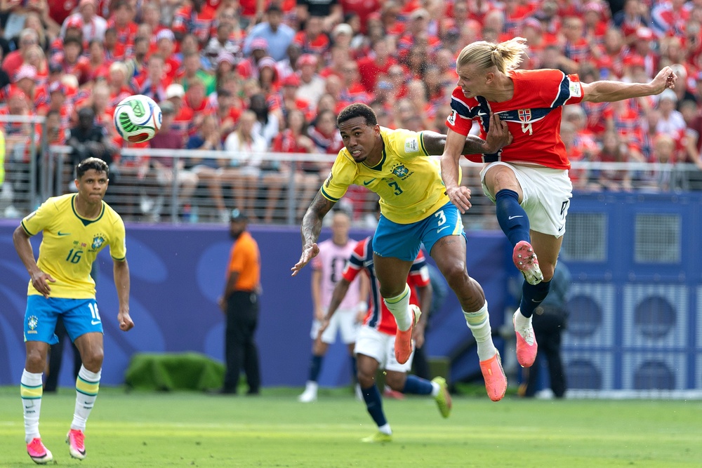 Erling Haaland overpowered Gabriel in Norway's win over Brazil (Getty)