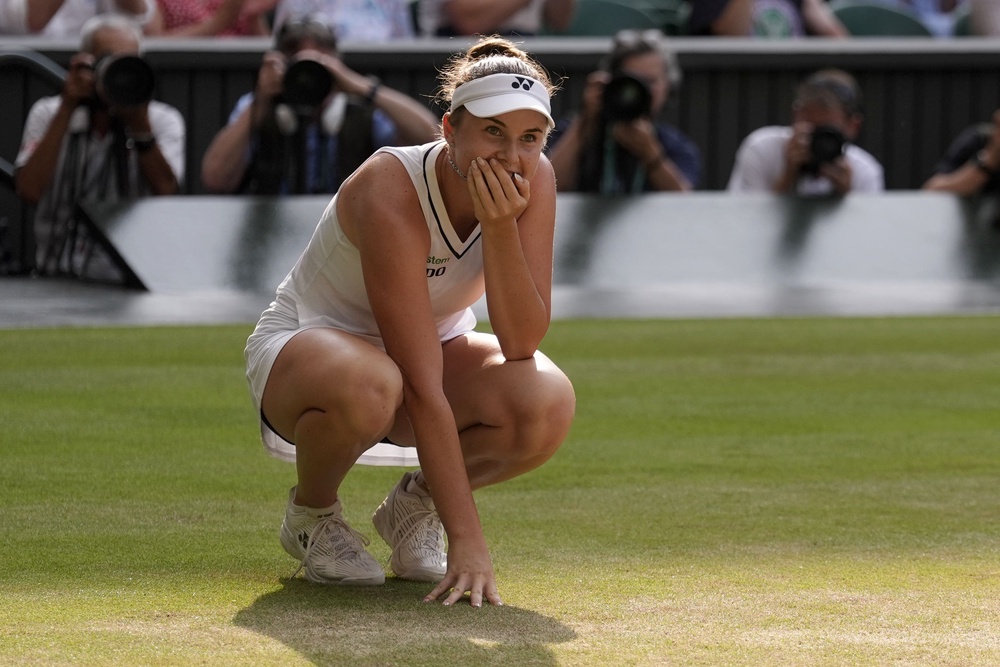 Linda Noskova celebrates after she progressed into the women’s final at Wimbledon (Andrew Matthews/PA) (PA Wire)