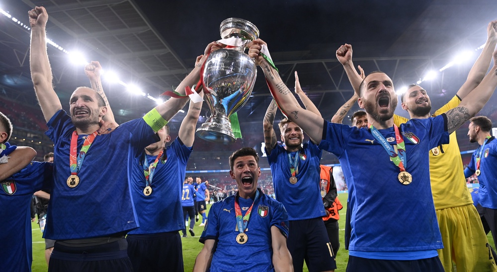 Italy celebrate their Euro 2020 final victory over England at Wembley (PA) (PA Archive)