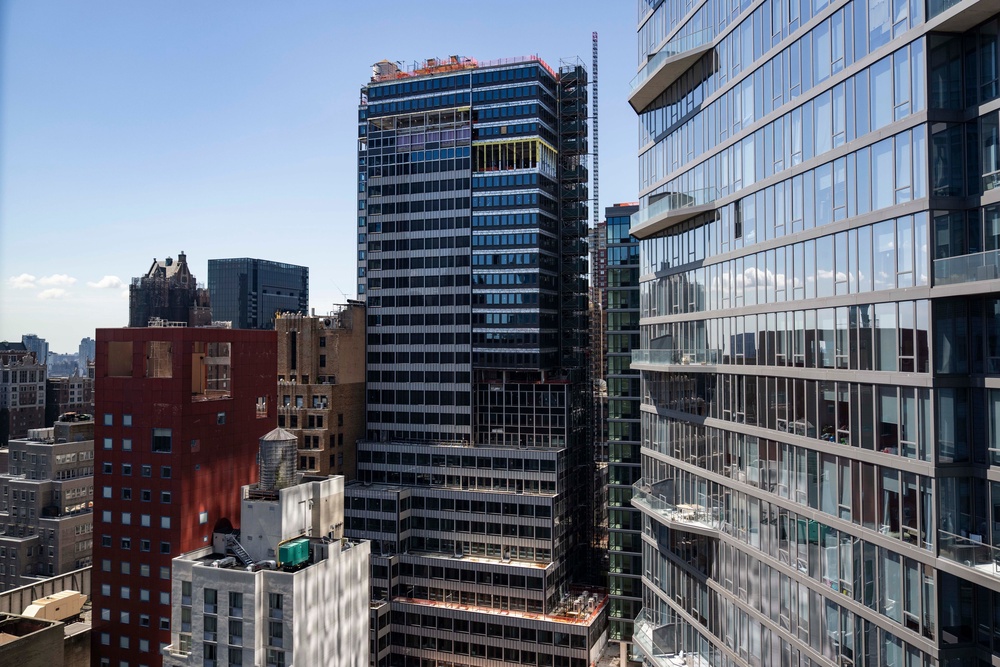Two steel columns buckled this week inside the former Pfizer headquarters in Midtown Manhattan (AP Photo/Yuki Iwamura)