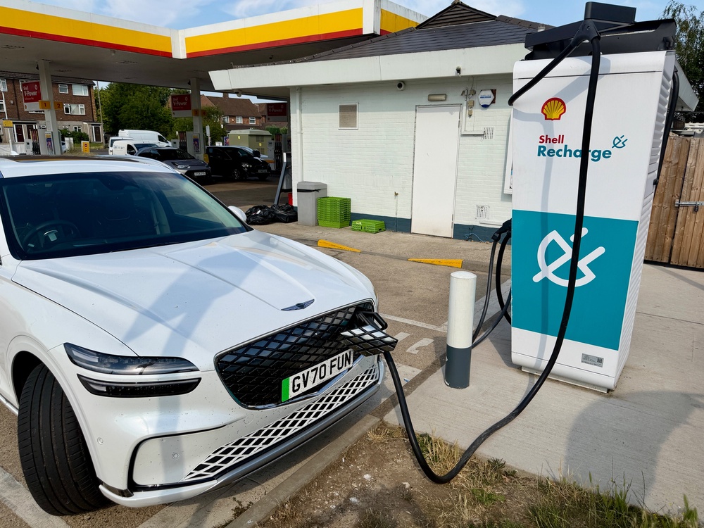The Genesis GV70's fast charging capability is a real bonus when you just want a quick stop for a bit of charge for the rest of the day (Steve Fowler)