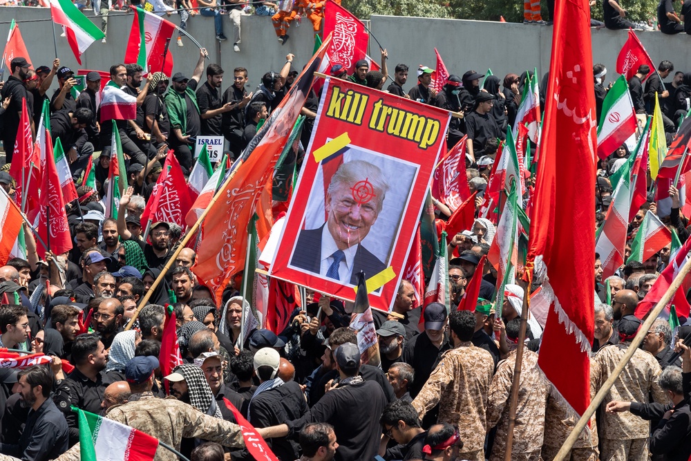 Trump spent the NATO summit in Turkey saying he remains at ‘No. 1’ on Iran’s kill list as protesters and mourners threatened to retaliate for the US war (Getty)