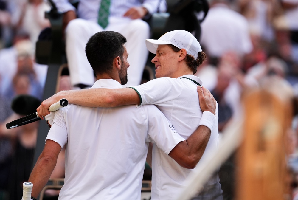 Sinner produced a serving masterclass to beat Djokovic in straight sets (PA)