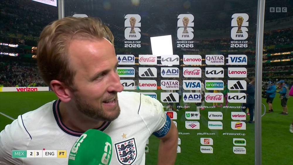 Kane being interviewed by Somers after England’s victory (BBC)