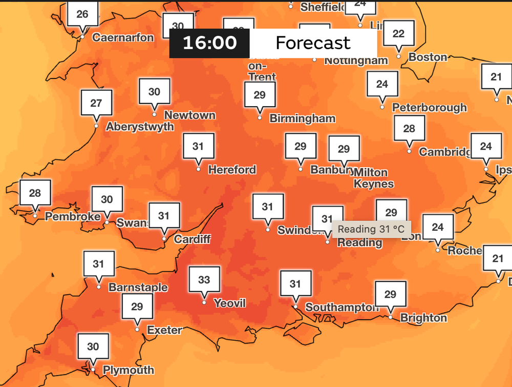 Temperatures to climb to 33C on Saturday in the southwest (Met Office)