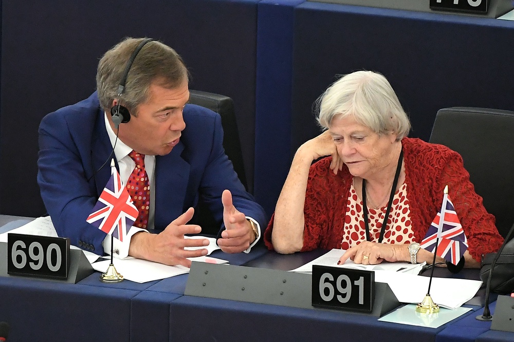 Nigel Farage (L) and Anne Widdecombe (R)  at the European Parliament in Strasbourg in 2019 (AFP/Getty)
