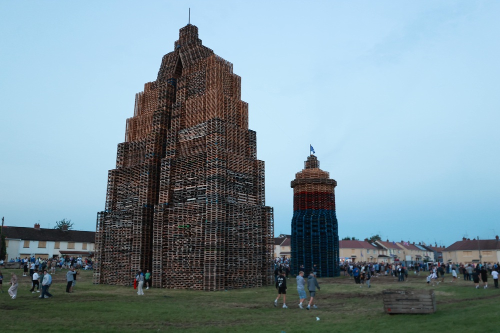 The Loyalist Corcrain Redmanville (LCR) bonfire in Portadown before it is lit (Liam McBurney/PA) (PA Wire)