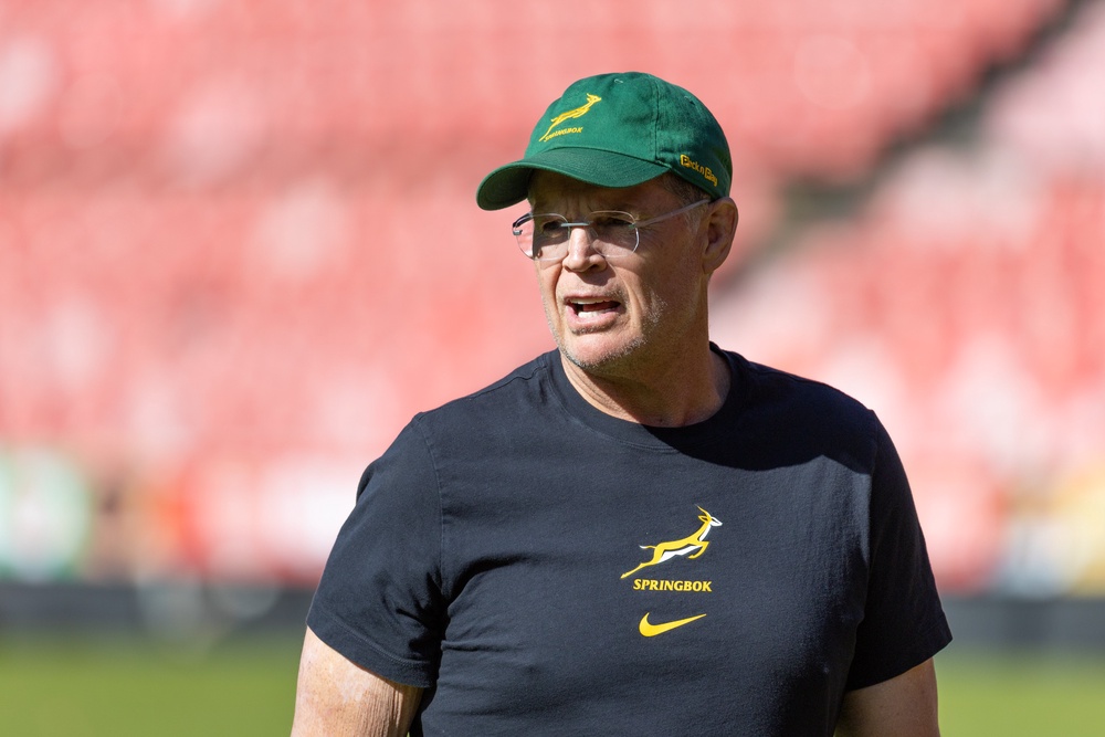 Rassie Erasmus during the South African national men's rugby team captain's run (Getty)
