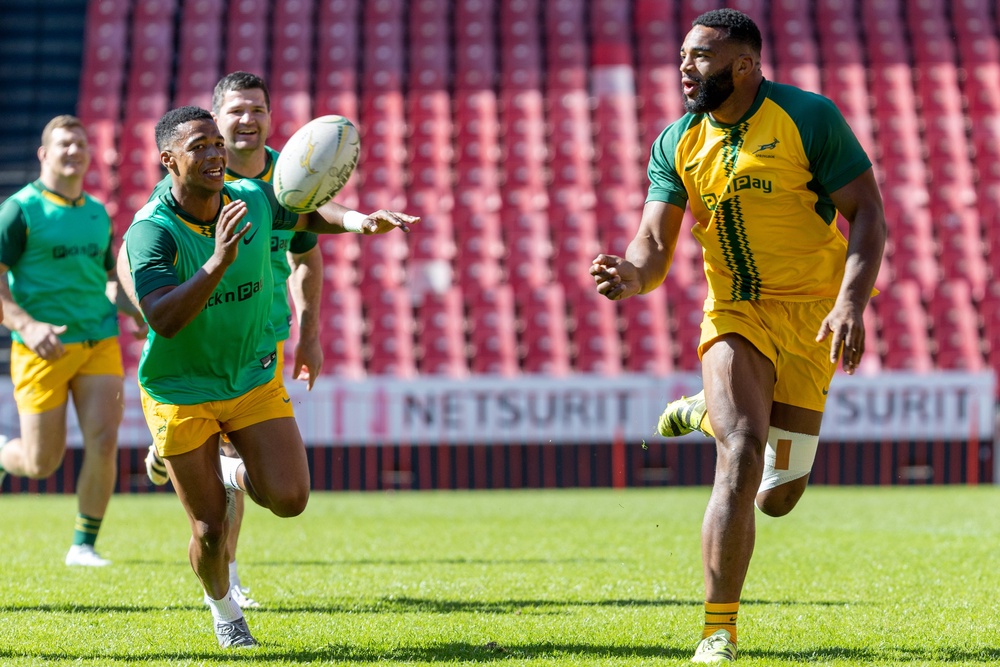 Vincent Tshituka and Grant Williams during the South African national men's rugby team captain's run (Getty)