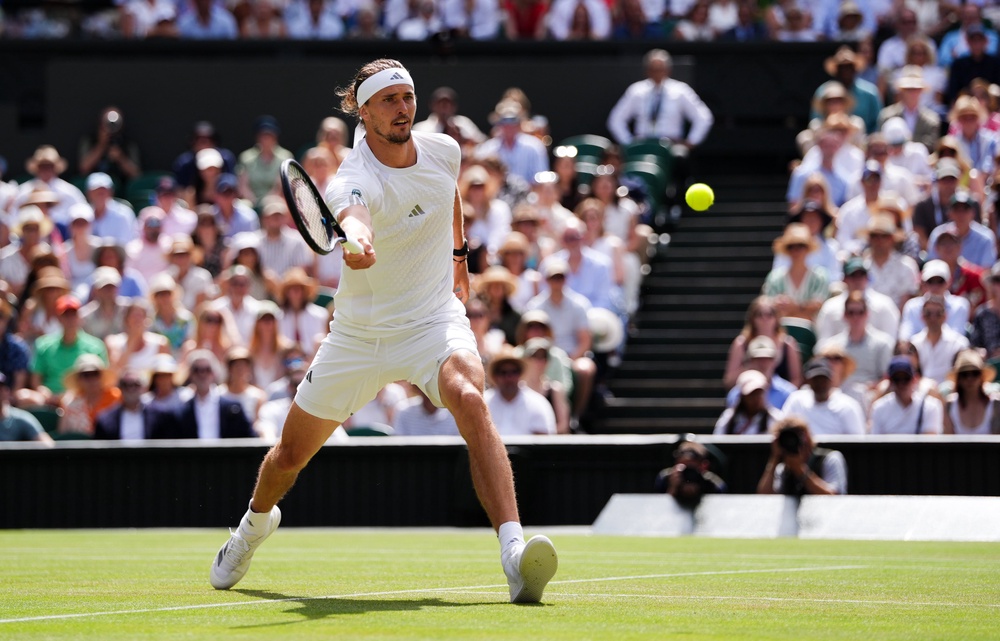 Alexander Zverev in action during his Wimbledon semi-final win over Arthur Fery (Adam Davy/PA). (PA Wire)