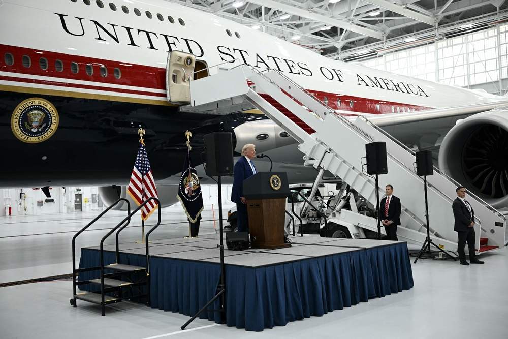 'There will never be one like this,’ Trump said at the unveiling of his new Air Force One last month. ‘This is very unique. This is considered the world's most luxurious plane' (AFP/Getty)