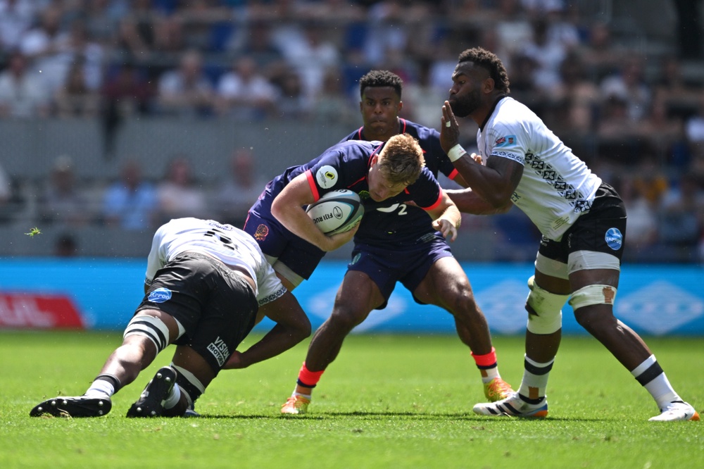Fin Smith (centre) played a starring role in England’s win (Bruce Rollinson/PA) (PA Wire)