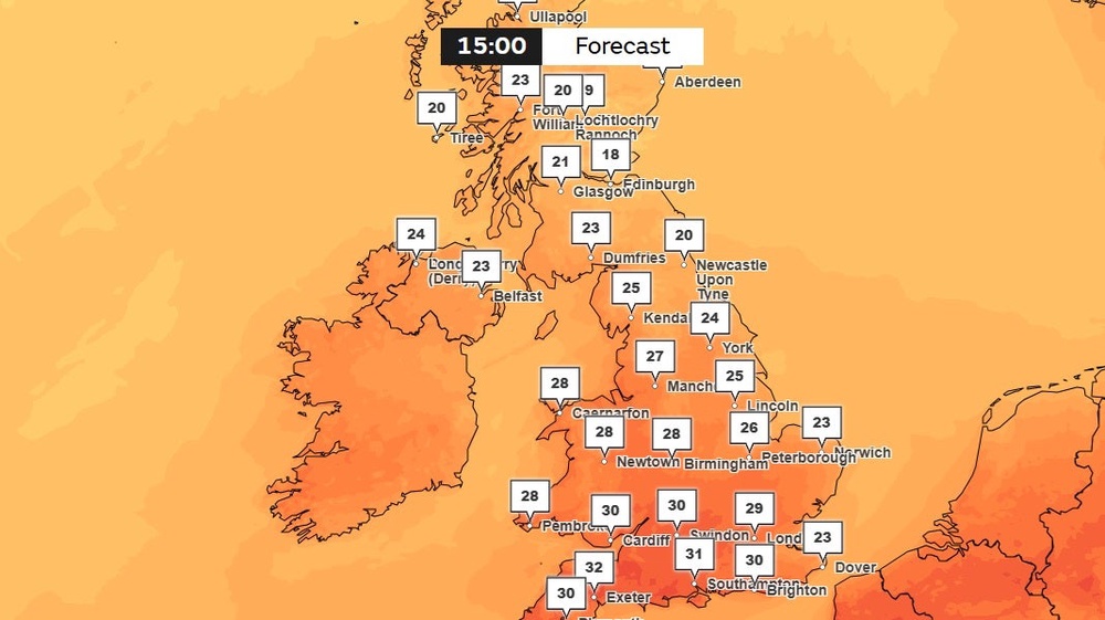 Sunday's temperatures will reach 32C (Met Office)