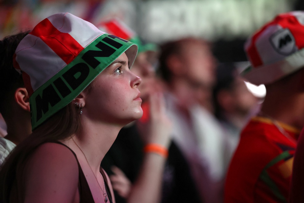 Fans gathered to watch a screening of the World Cup quarter-final match between Norway and England (Martin Rickett/PA) (PA Wire)