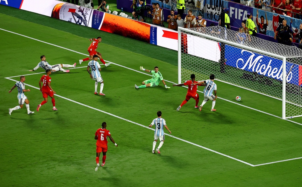 Switzerland's Dan Ndoye scores their first goal (Reuters)