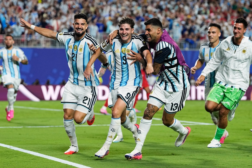 Julián Álvarez celebrates for Argentina (AP)