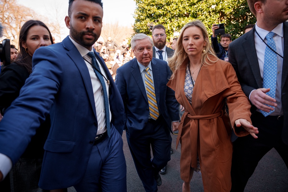 Graham departs after speaking to reporters outside of the White House on February 28, 2025 (Getty)