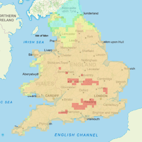 Natural England's fire severity index reveals a high risk of wildfire across most of England and Wales on Sunday July 12 (Natural England)
