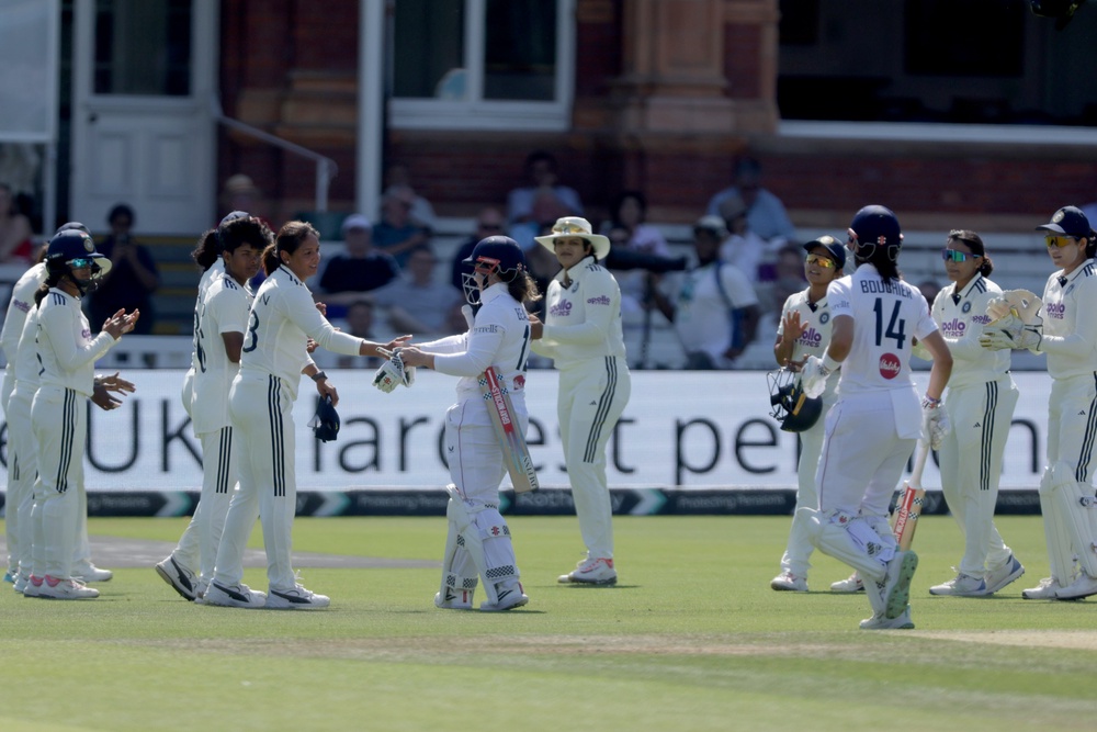 Tammy Beaumont was cleaned up first ball and given a guard of honour by the India team (PA)