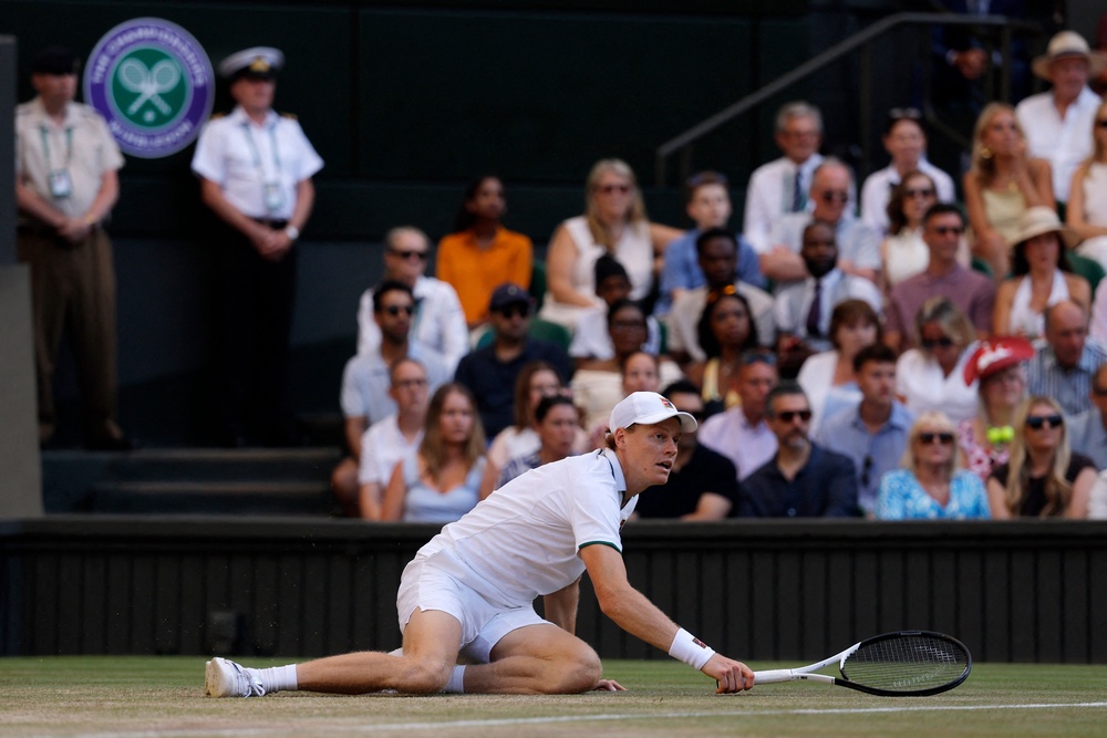 Sinner scrambled to his feet as he won the crucial break point in the next game (Reuters)