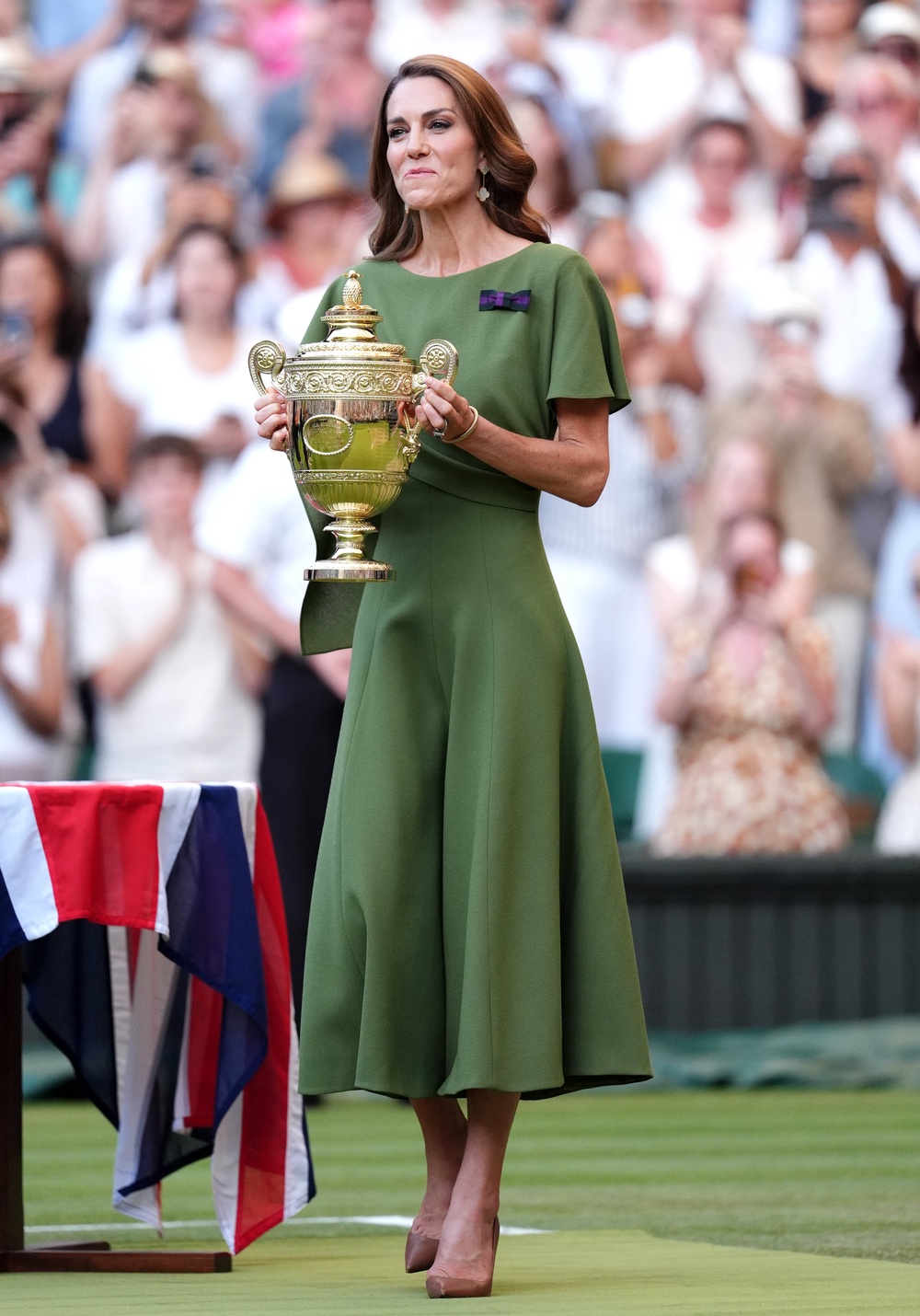 Kate wore an olive-green midi dress for the occasion (Adam Davy/PA) (PA Wire)