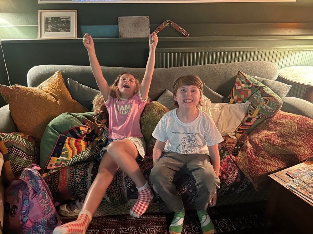 Lola and Balthazar react as England knock Norway out of the World Cup (Charlotte Cripps)