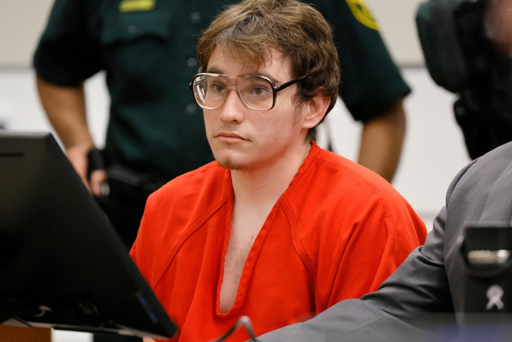 Marjory Stoneman Douglas High School shooter Nikolas Cruz sits at the defense table during a victim impact statement at his sentencing hearing at the Broward County Courthouse in Fort Lauderdale on November 2, 2022 (AFP/Getty)