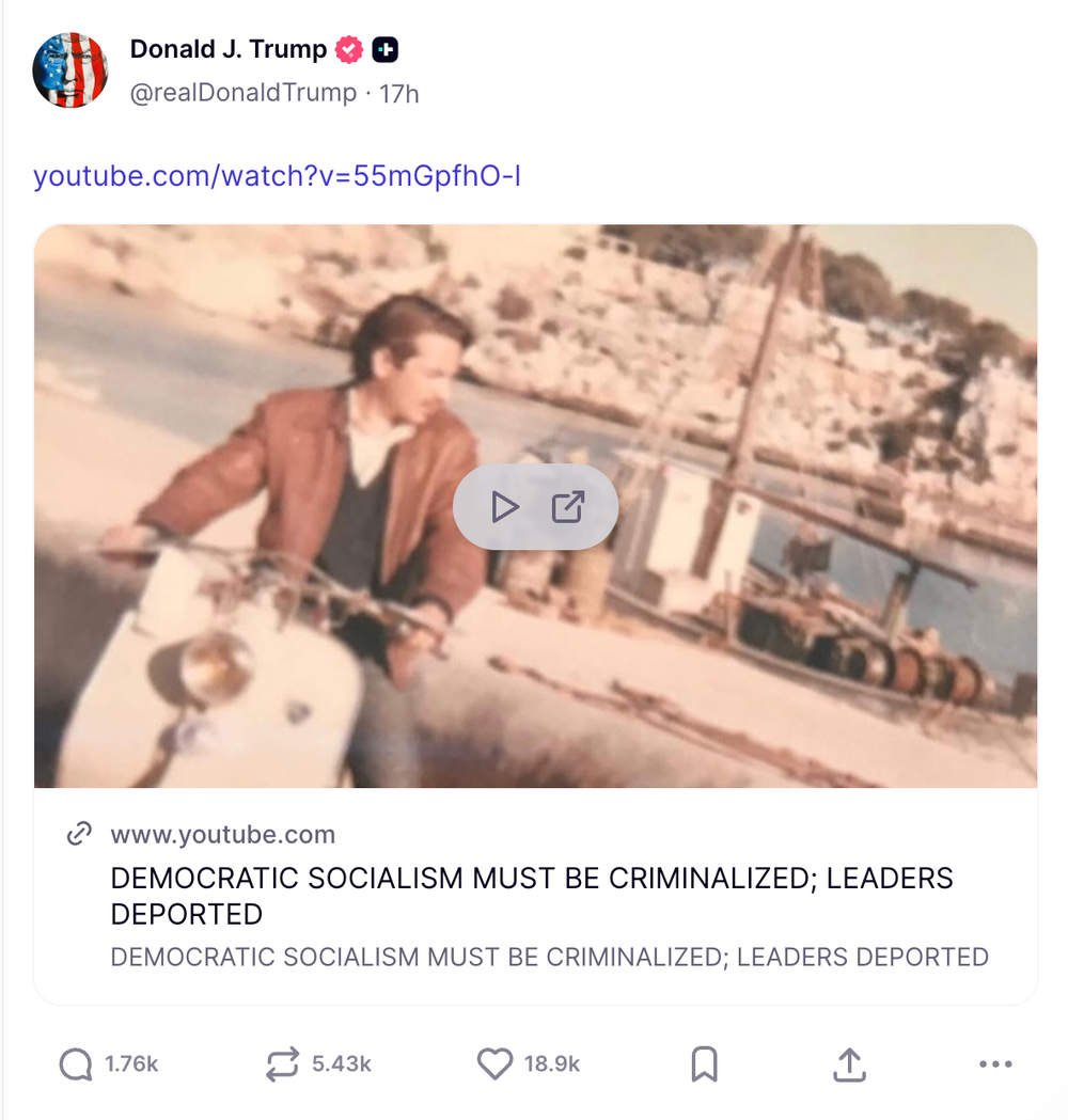 In the video, Savage called for the deportation of ‘hardcore communist bastards’ (@realDonaldTrump/Truth Social)