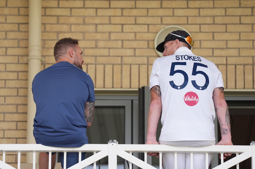 McCullum follows captain Ben Stokes, right, off the Test stage (Joe Giddens/PA) (PA Wire)