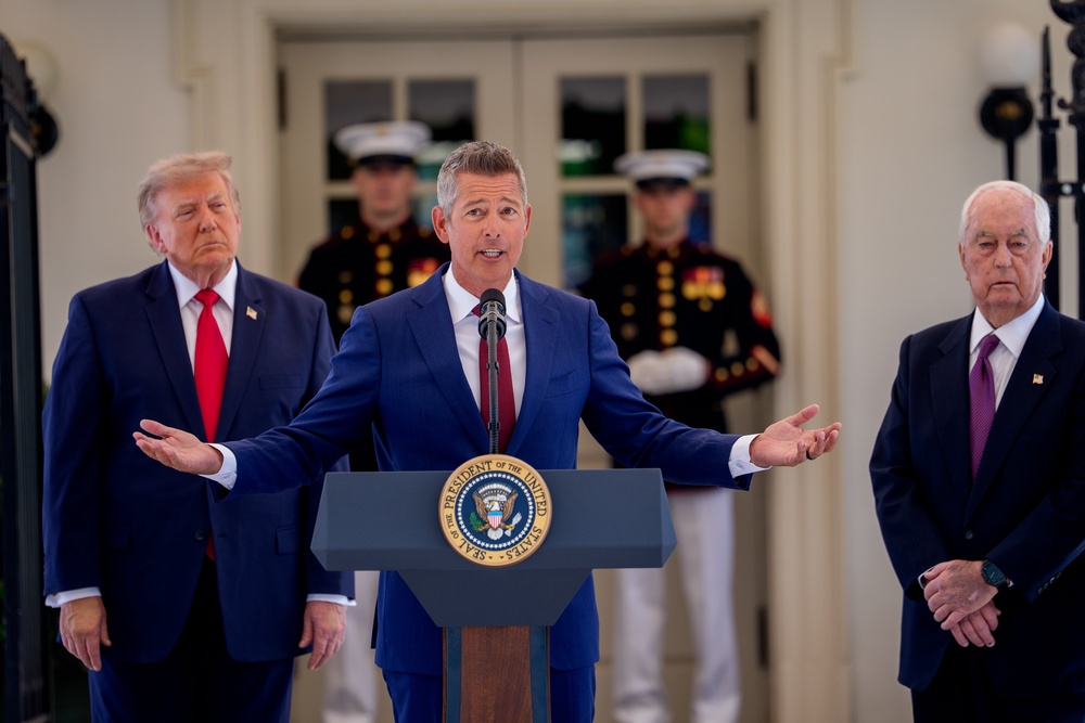 Transportation Secretary Sean Duffy told the president during the event, 'You don't do anything that's small. Everything you do is big. It's huge' (Getty)