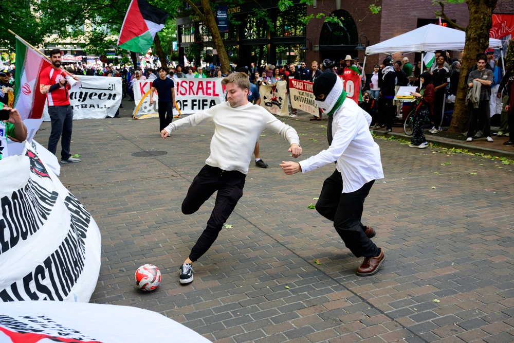 Players participate in a 5-a-side game in Seattle, organised in opposition to Fifa (Getty)