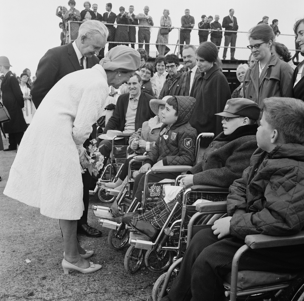 Princess Marina meets children at the 16th International Stoke Mandeville Games, the forerunner to the modern Paralympic Games, in Buckinghamshire in 1967 (Getty)